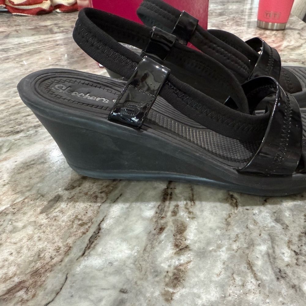 Skechers Glossy Black Slide Sandals - Picture 4 of 6